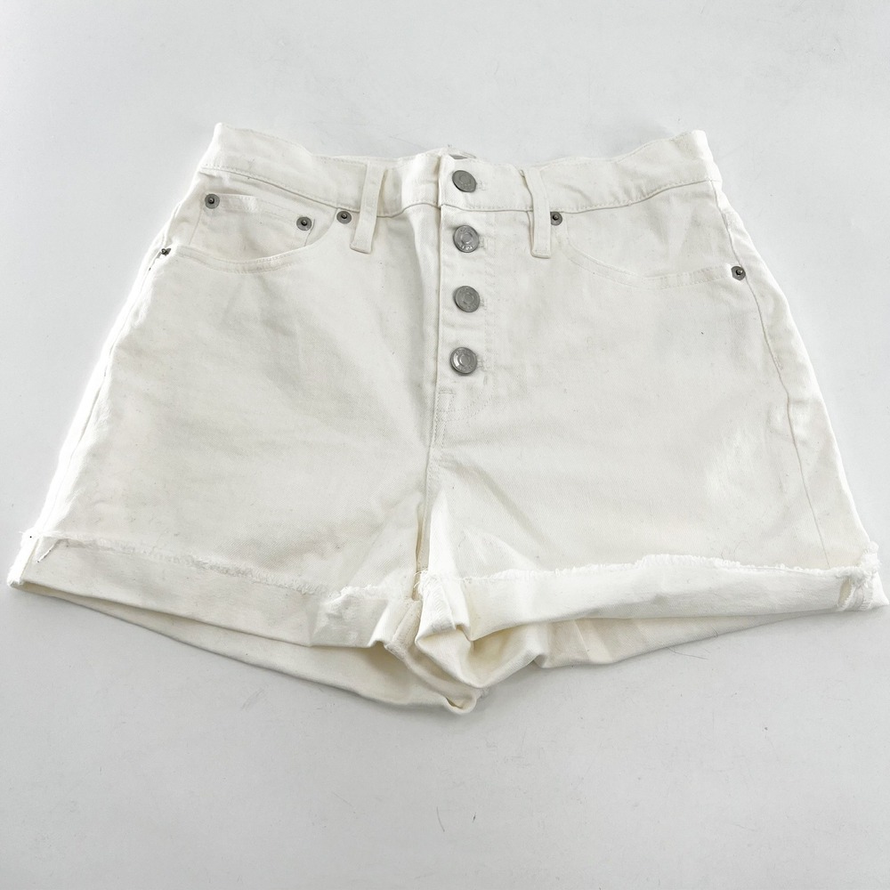 J. Crew Denim High Rise Button Fly Cuffed Denim Shorts Size 26‎ White